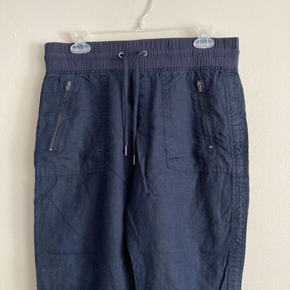 Athleta Womens Navy Blue Cabo Linen Jogger Pants Size 8 Pull On Casual Leisure - Picture 2 of 11